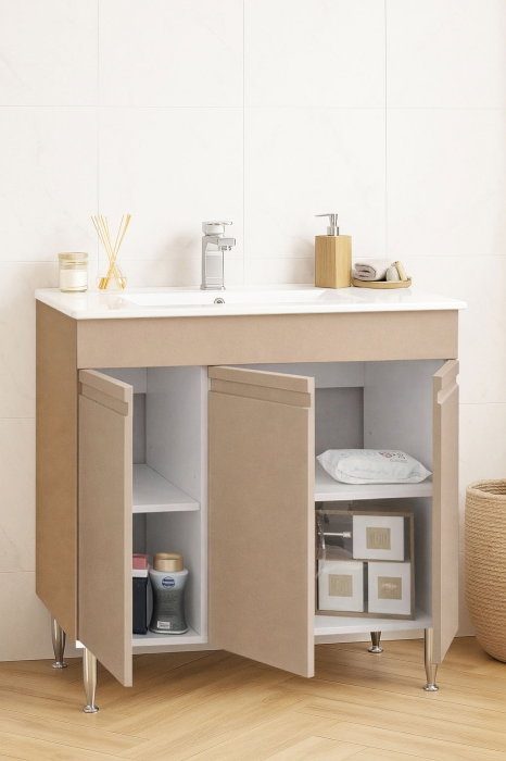 Set Baza front MDF si Lavoar seria 086, montat, 80 cm, cappuccino [2]