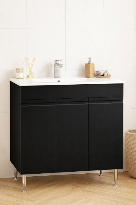 Set Baza front MDF si Lavoar seria 086, montata, 80 cm, negru [1]