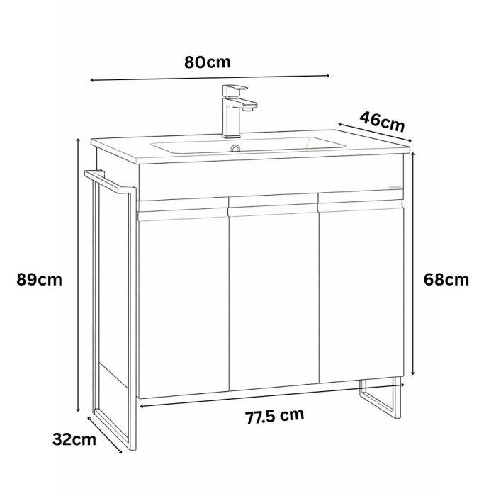 Set Baza front MDF si Lavoar seria 086, cadru metalic, montata, 80 cm, alb [3]