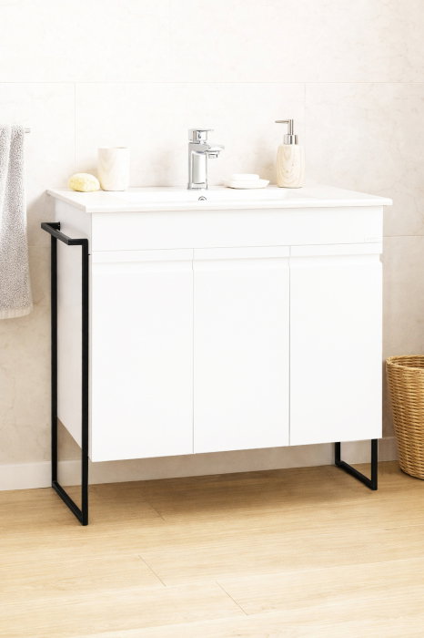 Set Baza front MDF si Lavoar seria 086, cadru metalic, montata, 80 cm, alb [1]