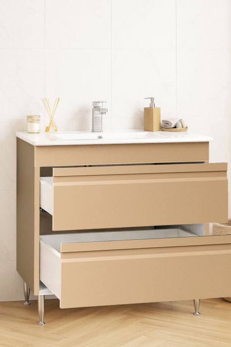 Set Baza front MDF si Lavoar seria 086, cu sertare, montat, 80 cm, cappuccino [2]