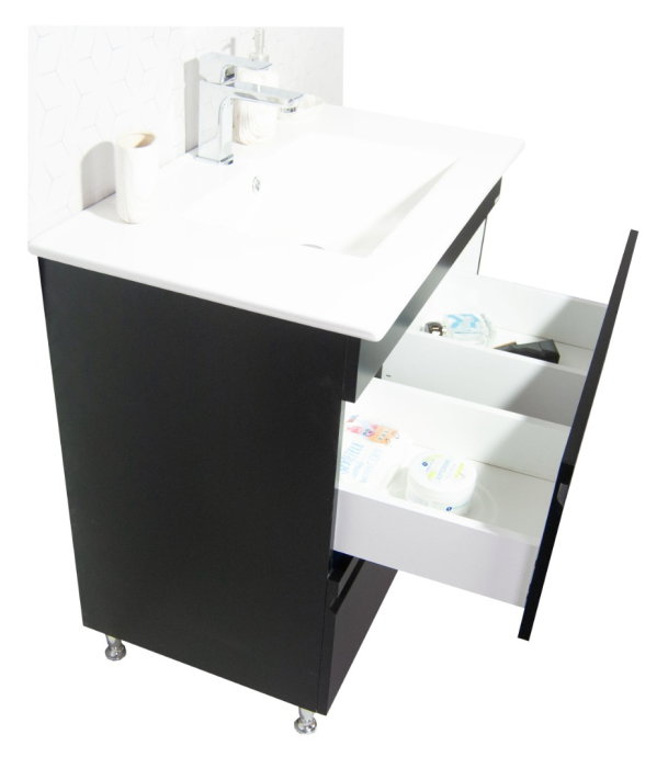 Set Baza front MDF si Lavoar seria 086, cu sertare, montat, 80 cm, negru [4]