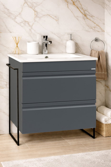 Set Baza front MDF si Lavoar seria 086, cadru metalic, cu sertare, montata, 70 cm, antracit [1]