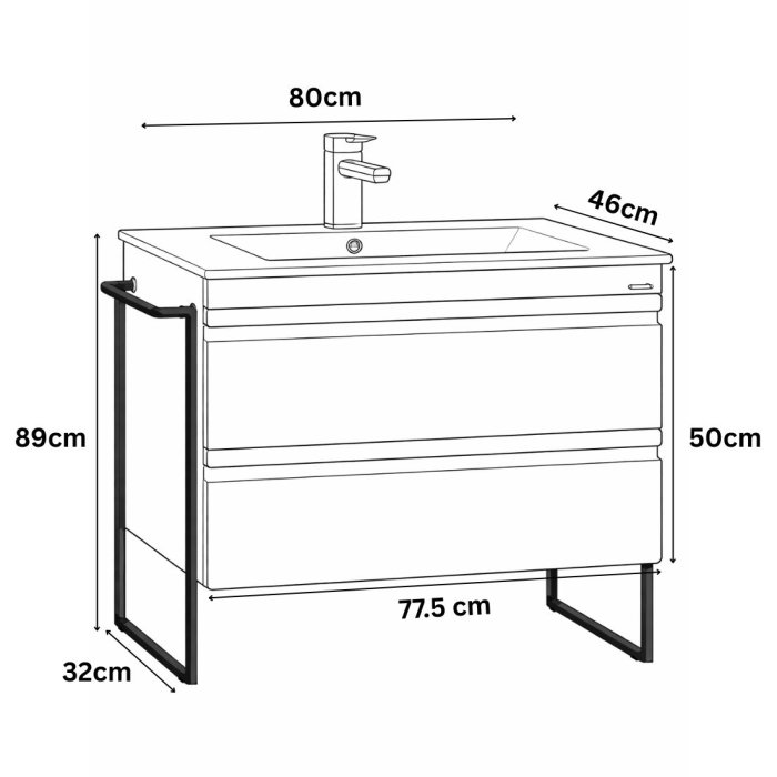 Set Baza front MDF si Lavoar seria 086, cadru metalic, sertare, montata, 80 cm, alb [3]