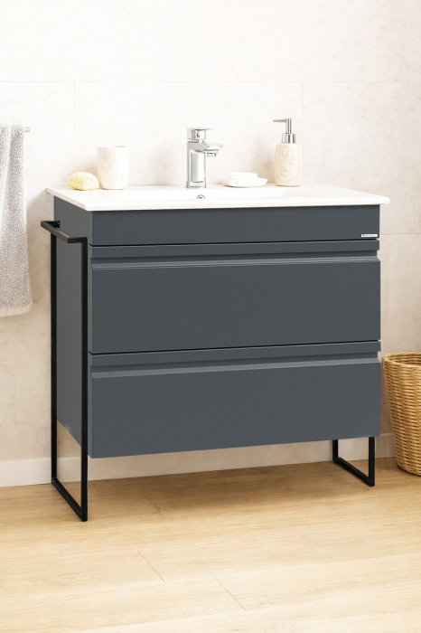 Set Baza front MDF si Lavoar seria 086, cadru metalic, cu sertare, montata, 80 cm, antracit [1]