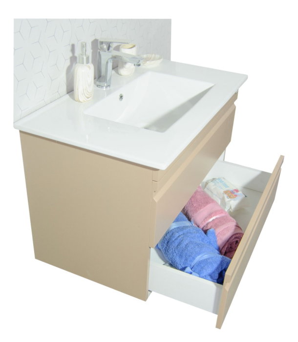 Set Baza front MDF si Lavoar seria 086, cadru metalic, cu sertare, montata, 80 cm, cappuccino [4]