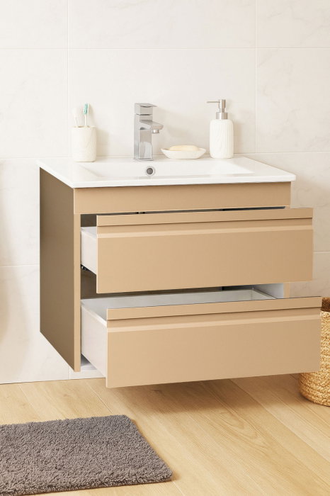 Set Baza front MDF si Lavoar seria 086, suspendata, cu sertare, montat, 60 cm, cappuccino [2]