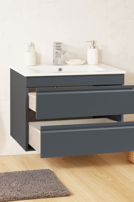 Set Baza front MDF si Lavoar seria 086, suspendata, cu sertare, montat, 70 cm, antracit [2]