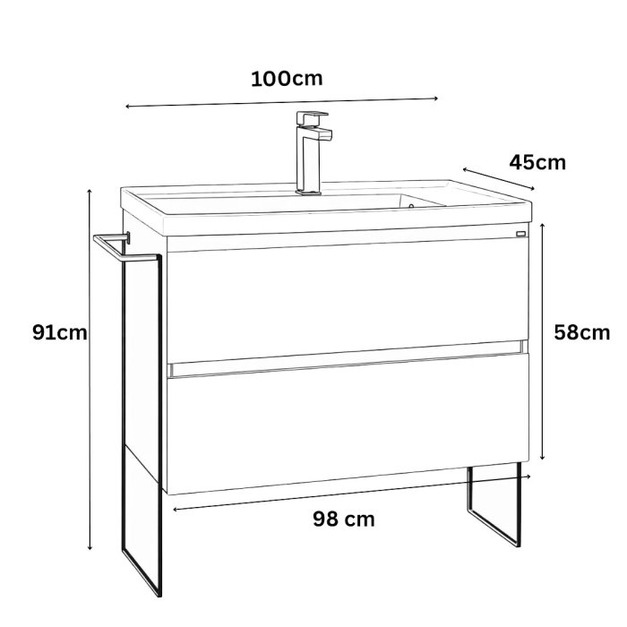 Set Baza front MDF si Lavoar seria 286, cu sertare, cadru metalic, montat, 100 cm, alb [6]