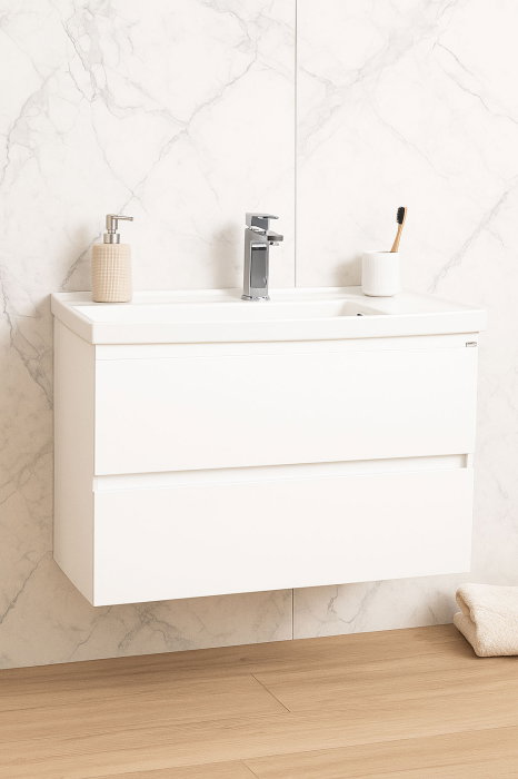 Set Baza front MDF si Lavoar seria 286, cu sertare, cadru metalic, montat, 100 cm, alb [2]