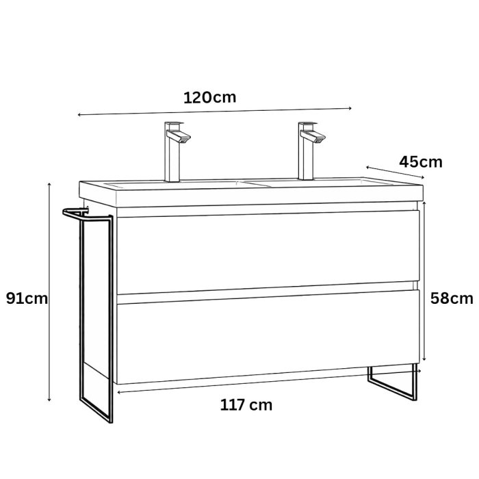 Set Baza front MDF si Lavoar seria 286, cu sertare, cadru metalic, montat, 120 cm, alb [6]