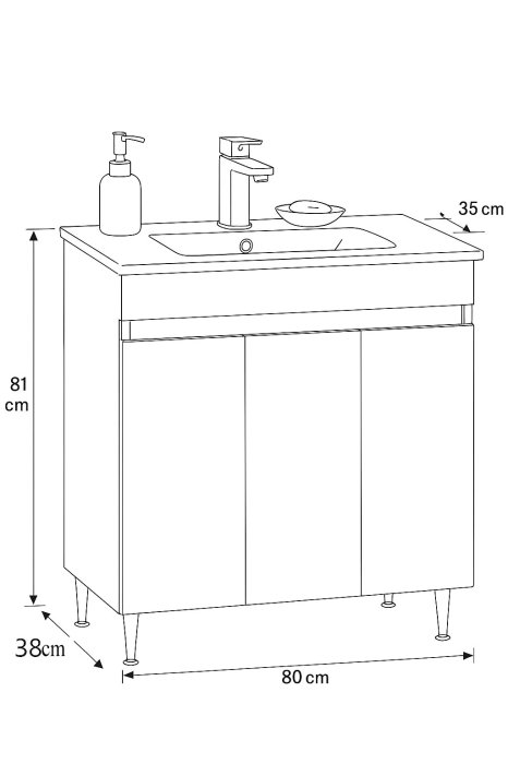 Set Baza front MDF si Lavoar seria 386, montat, 80 cm, alb [5]