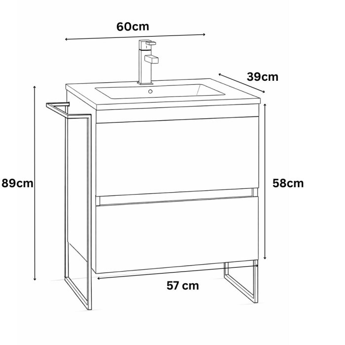 Set Baza front MDF si Lavoar seria 386, cu sertare, cadru metalic, montat, 60 cm, alb [7]