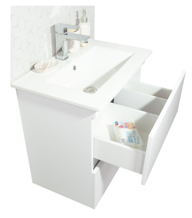 Set Baza front MDF si Lavoar seria 386, cu sertare, cadru metalic, montat, 60 cm, alb [5]