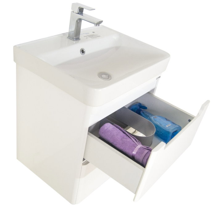 Set Baza front MDF si Lavoar seria 502, cu sertare, cadru metalic, montat, 60 cm, alb [4]
