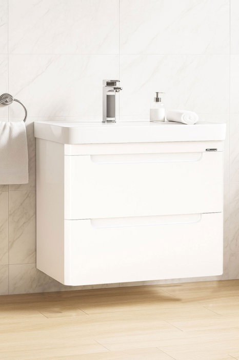 Set Baza front MDF si Lavoar seria 502, cu sertare, cadru metalic, 80 cm, alb [2]