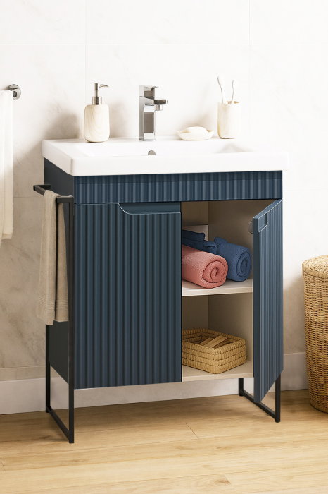 Set Baza front MDF si Lavoar seria 733, cadru metalic, montata, 60 cm, antracit [2]