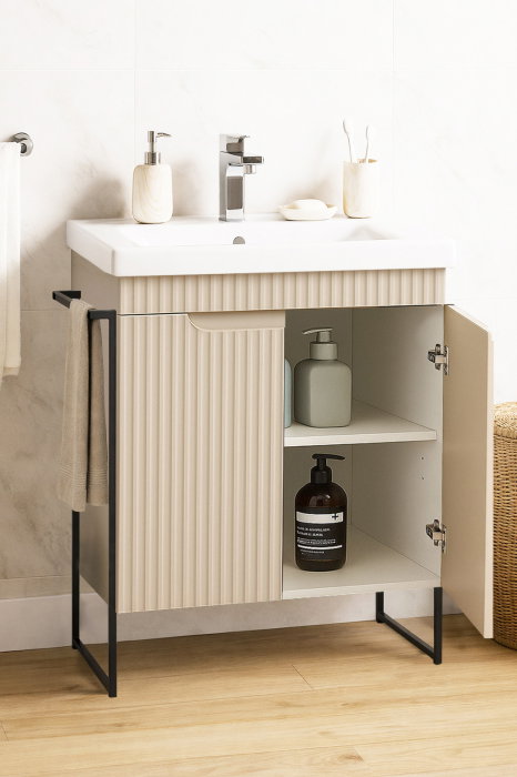 Set Baza front MDF si Lavoar seria 733, cadru metalic, montata, 60 cm, crem [2]