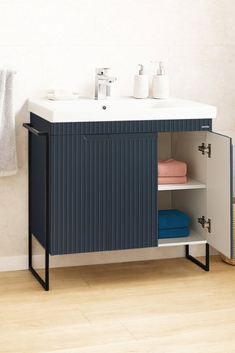 Set Baza front MDF si Lavoar seria 733, cadru metalic, montata, 80 cm, antracit [2]