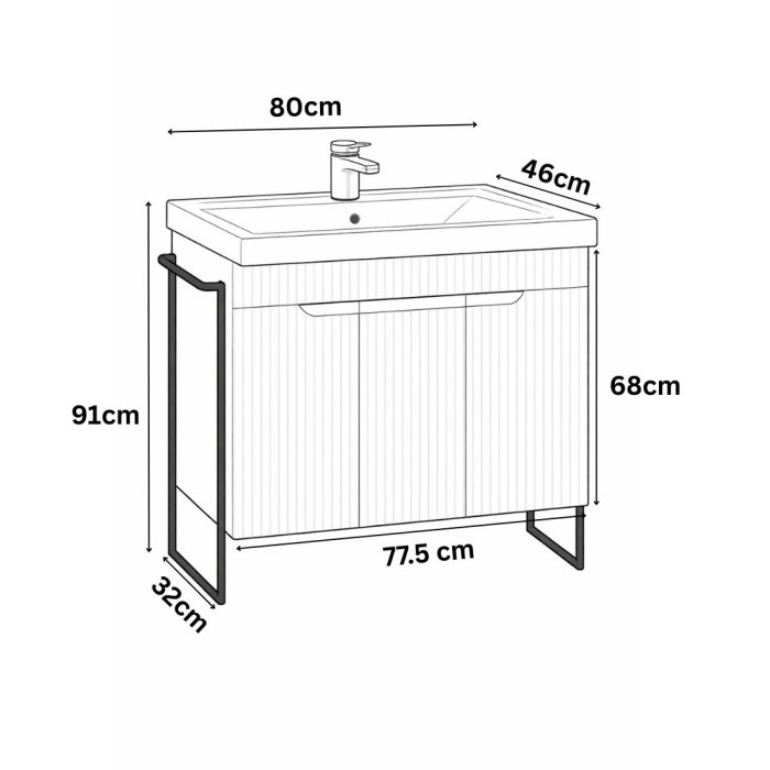 Set Baza front MDF si Lavoar seria 733, cadru metalic, montata, 80 cm, crem [3]