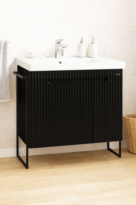 Set Baza front MDF si Lavoar seria 733, cadru metalic, montata, 80 cm, negru [1]