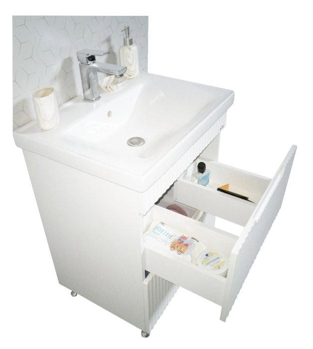 Set Baza front MDF si Lavoar seria 733, cu sertare, montat, 60 cm, alb rustic [5]