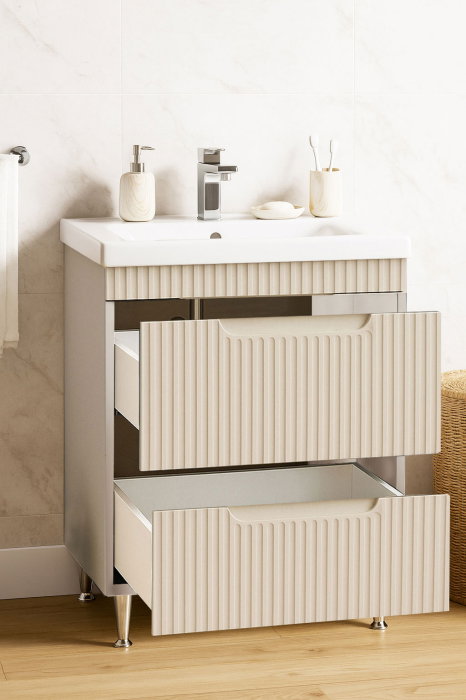 Set Baza front MDF si Lavoar seria 733, cu sertare, montata, 60 cm, crem [2]