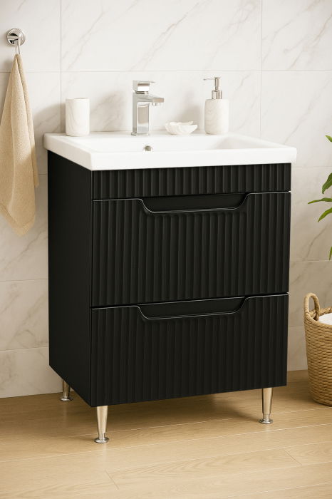 Set Baza front MDF si Lavoar seria 733, cu sertare, 60 cm, negru