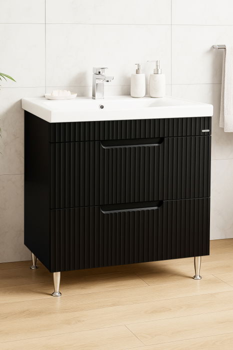 Set Baza front MDF si Lavoar seria 733, cu sertare, 80 cm, negru