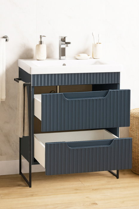 Set Baza front MDF si Lavoar seria 733, cadru metalic, cu sertare, montata, 60 cm, antracit [2]