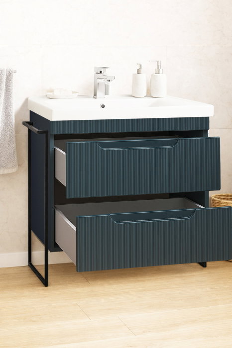 Set Baza front MDF si Lavoar seria 733, cadru metalic, cu sertare, montata, 80 cm, antracit [2]