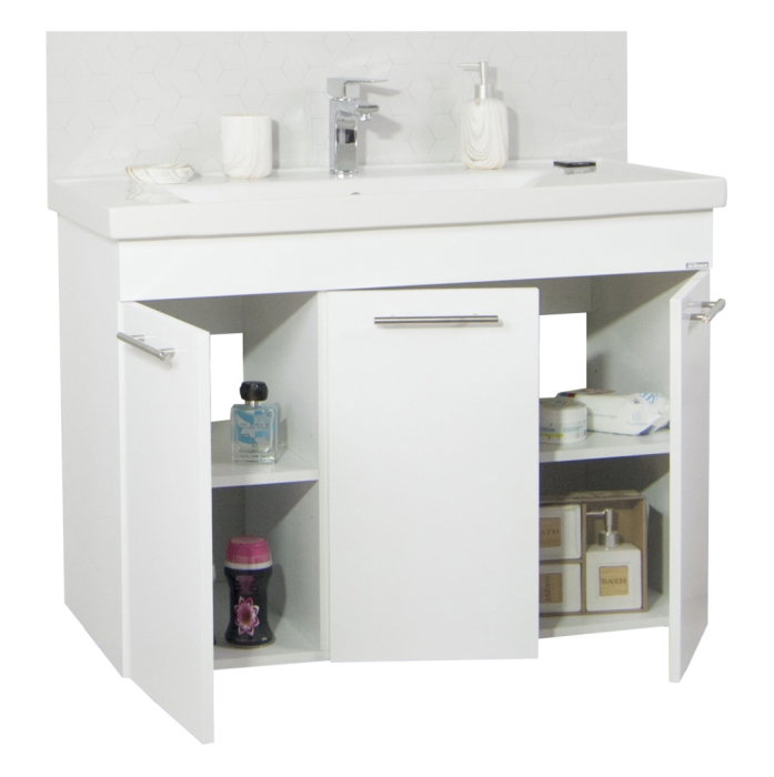 Set Baza front MDF si Lavoar seria 754, cadru metalic, montata, 100 cm, alb [2]