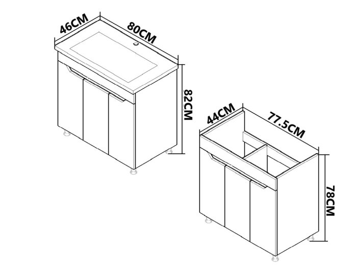Set Baza front MDF si Lavoar seria 756, montat, 80 cm, alb + antracit [5]