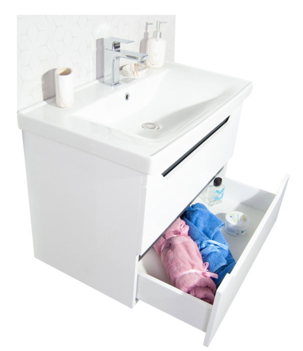 Set Baza front MDF si Lavoar seria 756, cu sertare, cadru metalic, montat, 80 cm, alb + antracit [6]