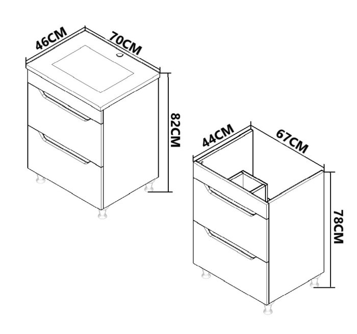 Set Baza front MDF si Lavoar seria 756, cu sertare, montat, 70 cm, alb + antracit [7]