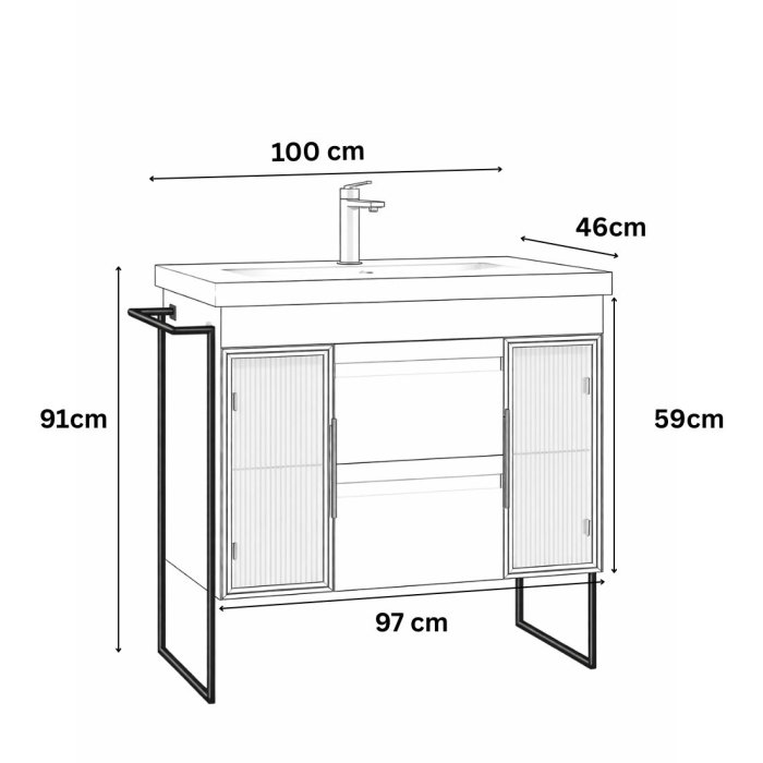 Set Baza front MDF si Lavoar seria 758, cu sertare, cadru metalic, montat, 100 cm, alb [5]