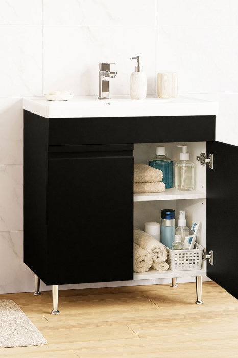 Set Baza front MDF si Lavoar seria 786, montat, 70 cm, negru [2]