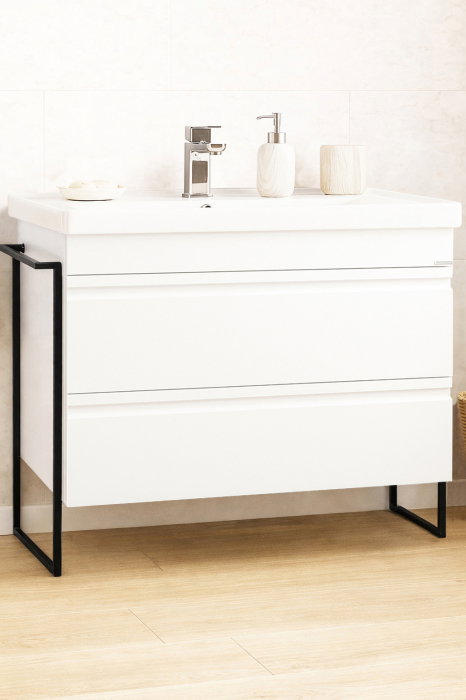 Set Baza front MDF si Lavoar seria 786, cadru metalic, cu sertare, montata, 100 cm, alb