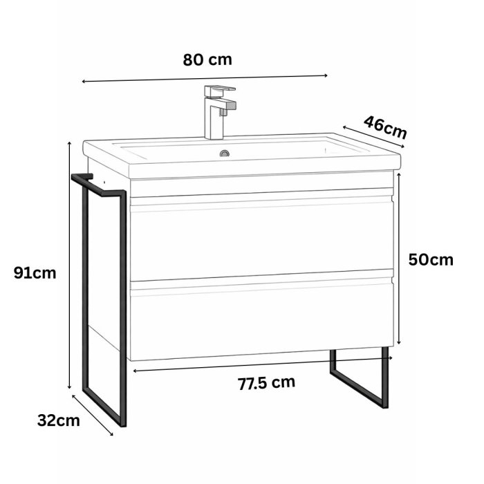 Set Baza front MDF si Lavoar seria 786, cadru metalic, cu sertare, montata, 80 cm, cappuccino [6]