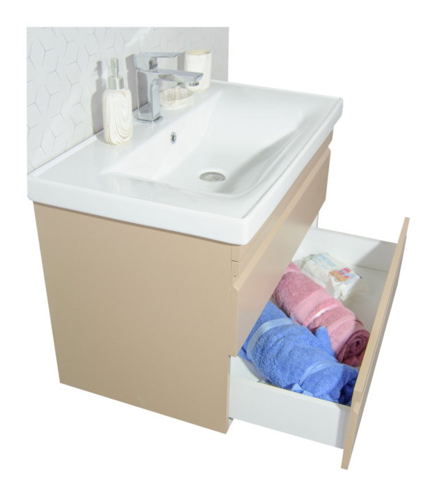 Set Baza front MDF si Lavoar seria 786, cadru metalic, cu sertare, montata, 80 cm, cappuccino [4]
