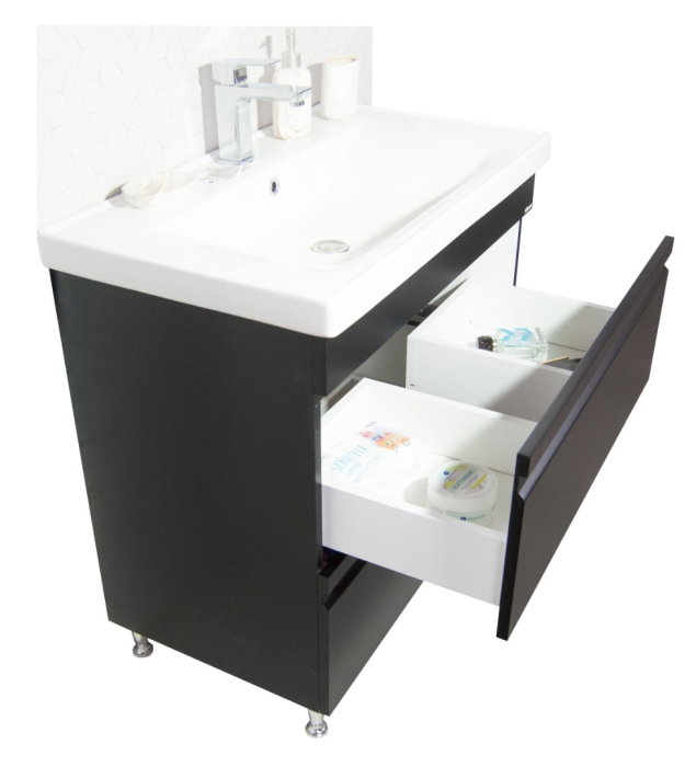 Set Baza front MDF si Lavoar seria 786, cu sertare, montat, 80 cm, negru [4]