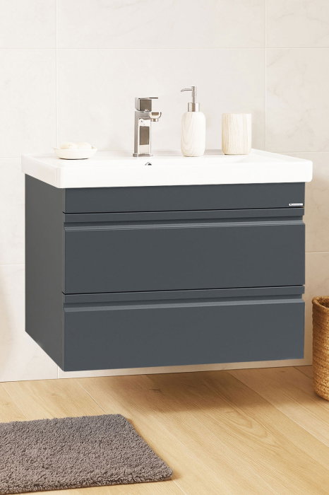 Set Baza front MDF si Lavoar seria 786, suspendata, cu sertare, montat, 70 cm, antracit