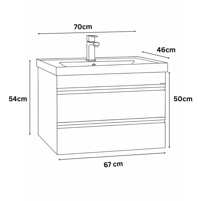 Set Baza front MDF si Lavoar seria 786, suspendata, cu sertare, montat, 70 cm, negru [3]