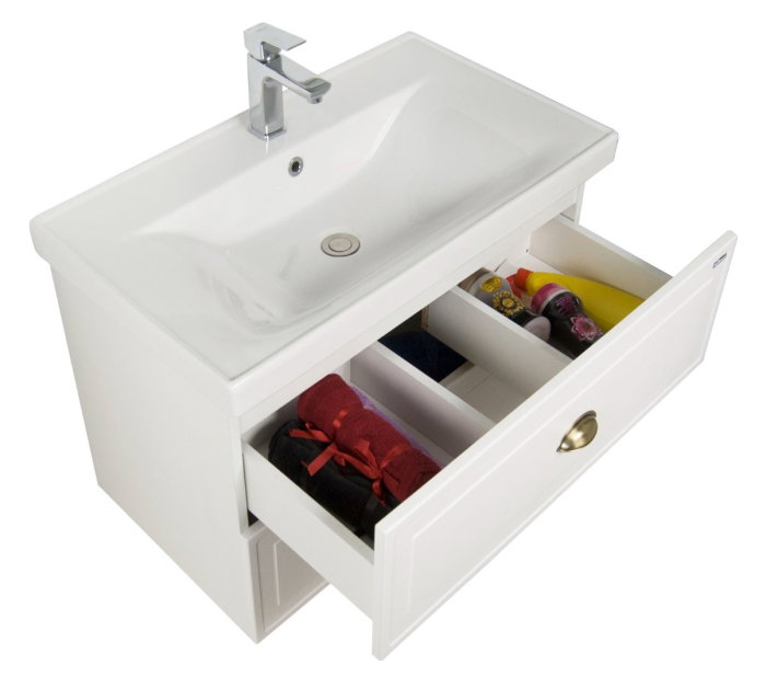 Set Baza front MDF si Lavoar seria 796, cu sertare, cadru metalic, montat, 60 cm, alb rustic [4]