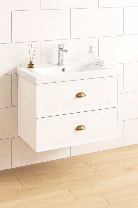 Set Baza front MDF si Lavoar seria 796, cu sertare, cadru metalic, montat, 60 cm, alb rustic [2]