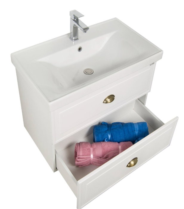 Set Baza front MDF si Lavoar seria 796, cu sertare, cadru metalic, montat, 60 cm, alb rustic [5]