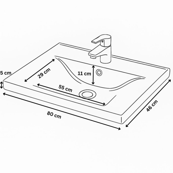 Set Baza front MDF si Lavoar seria 796, cu sertare, cadru metalic, montat, 80 cm, alb rustic [8]