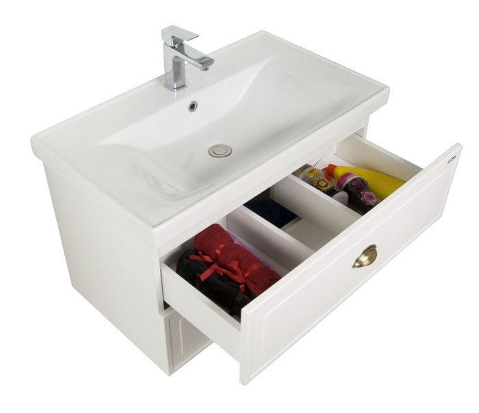 Set Baza front MDF si Lavoar seria 796, cu sertare, cadru metalic, montat, 80 cm, alb rustic [4]