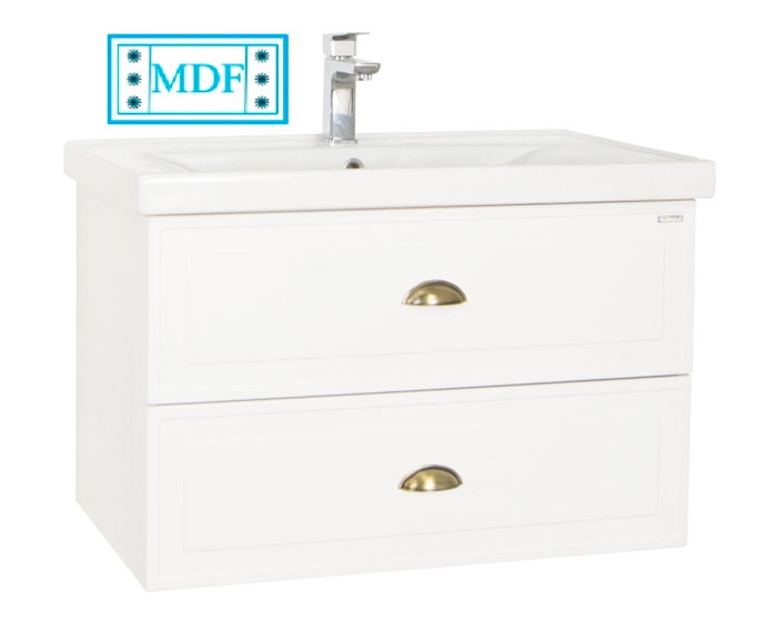 Set Baza front MDF si Lavoar seria 796, cu sertare, cadru metalic, montat, 80 cm, alb rustic [3]