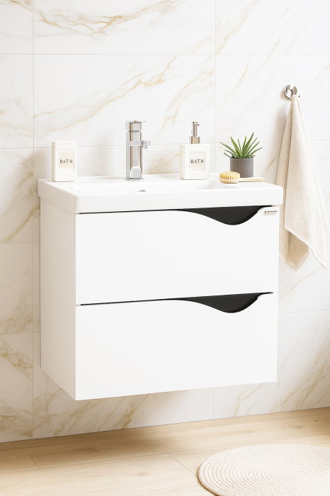 Set Baza front MDF si Lavoar seria 797, cu sertare, cadru metalic, montat, 60 cm, alb [2]